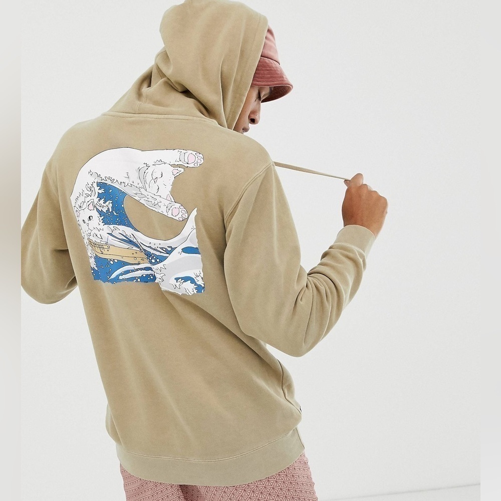 RIPNDIP Great Wave Nerm Hoodie – Cream Beige, Iconic Graphic, Streetwear Size S